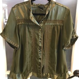 Lane Bryant Olive Satin & Sheer Blouse Size 14/16